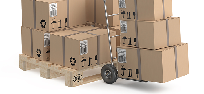 Transport of furniture, office equipment, industrial goods and other dry goods on pallets